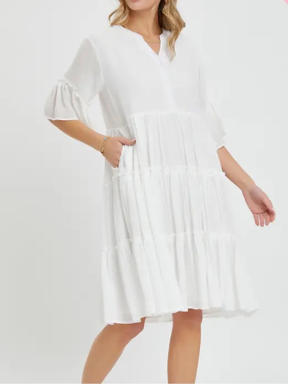 sweet  lovely by jen white tiered babydoll midi dress S 167